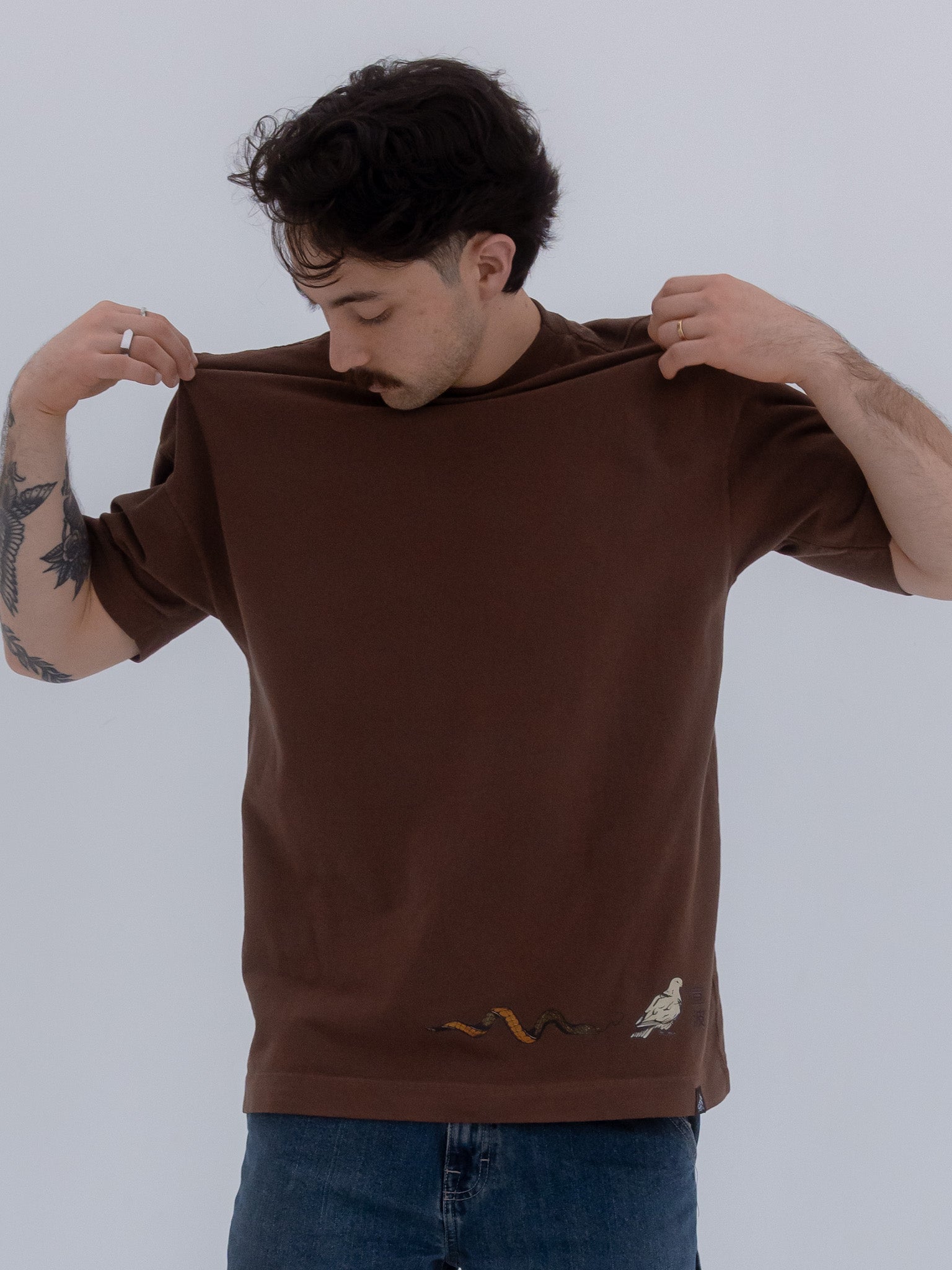 Dove And Serpent Heavy T-Shirt – Brown – NORINAMI