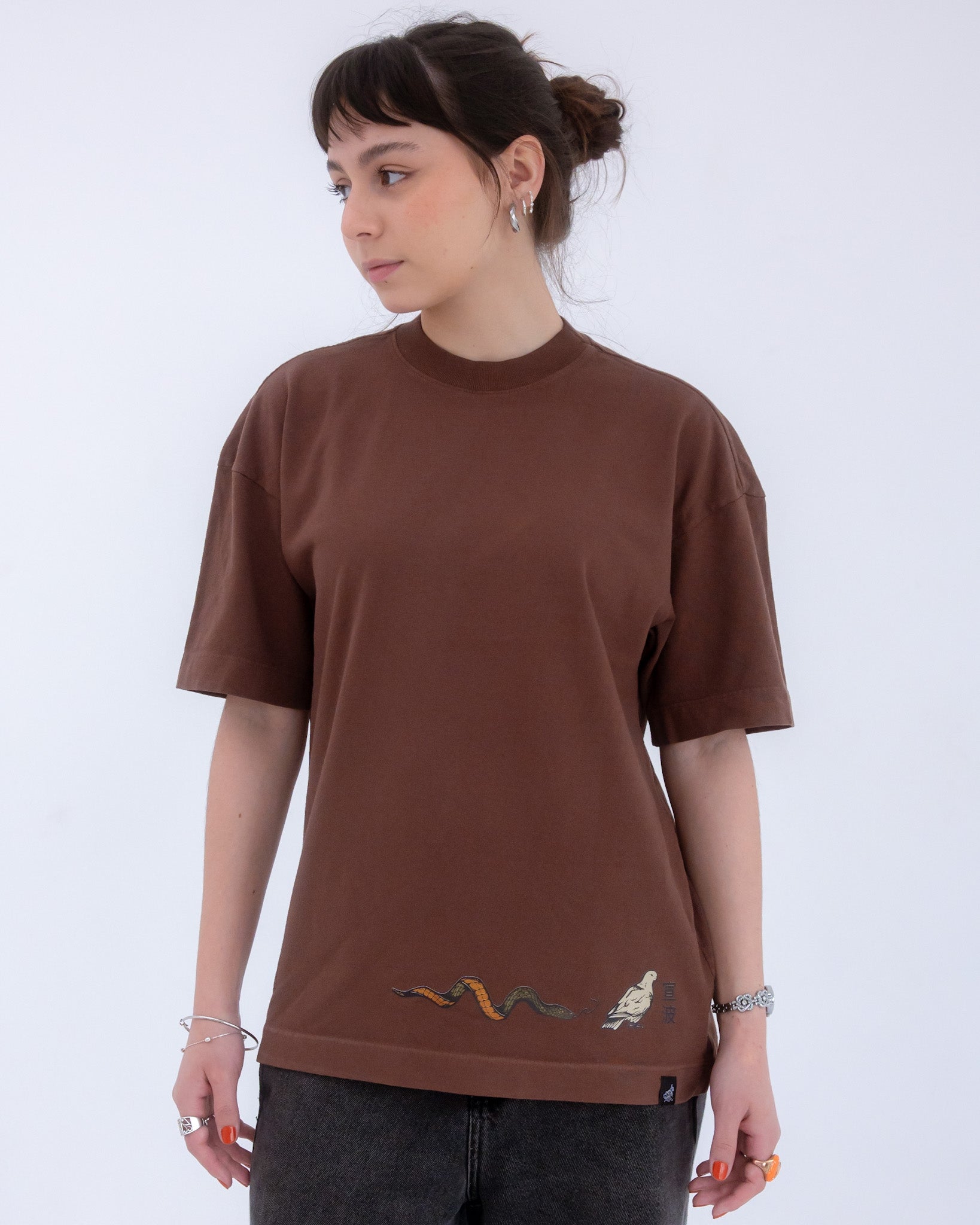 Dove And Serpent Heavy T-Shirt – Brown